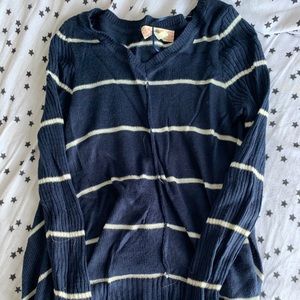 navy and cream striped sweater